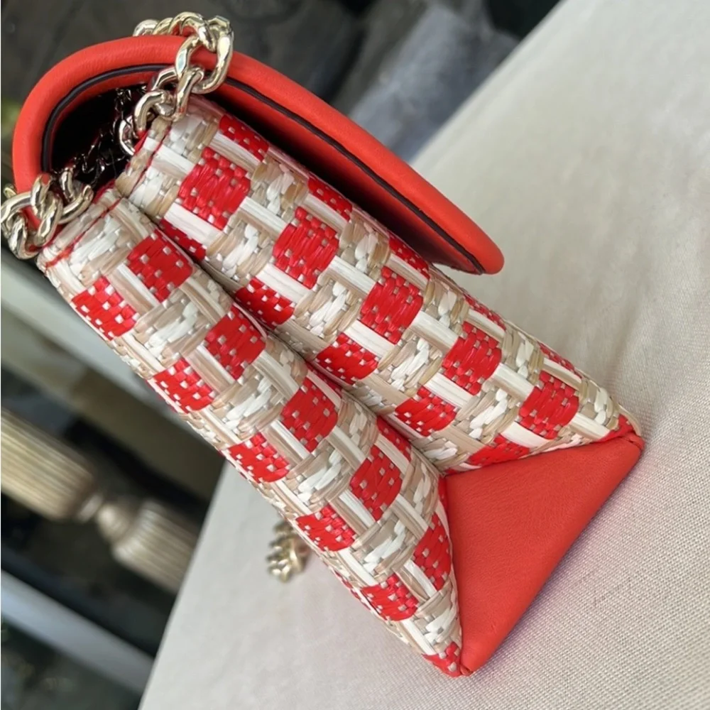 KATE SPADE Natalia small flap straw + leather combo crossbody bag
